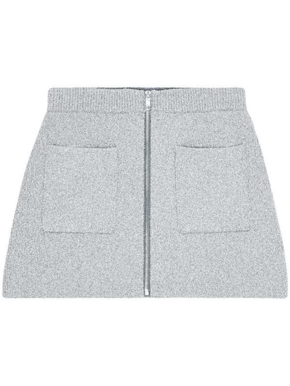 Ganni Silver-Gray Front-Zip Mini Skirt